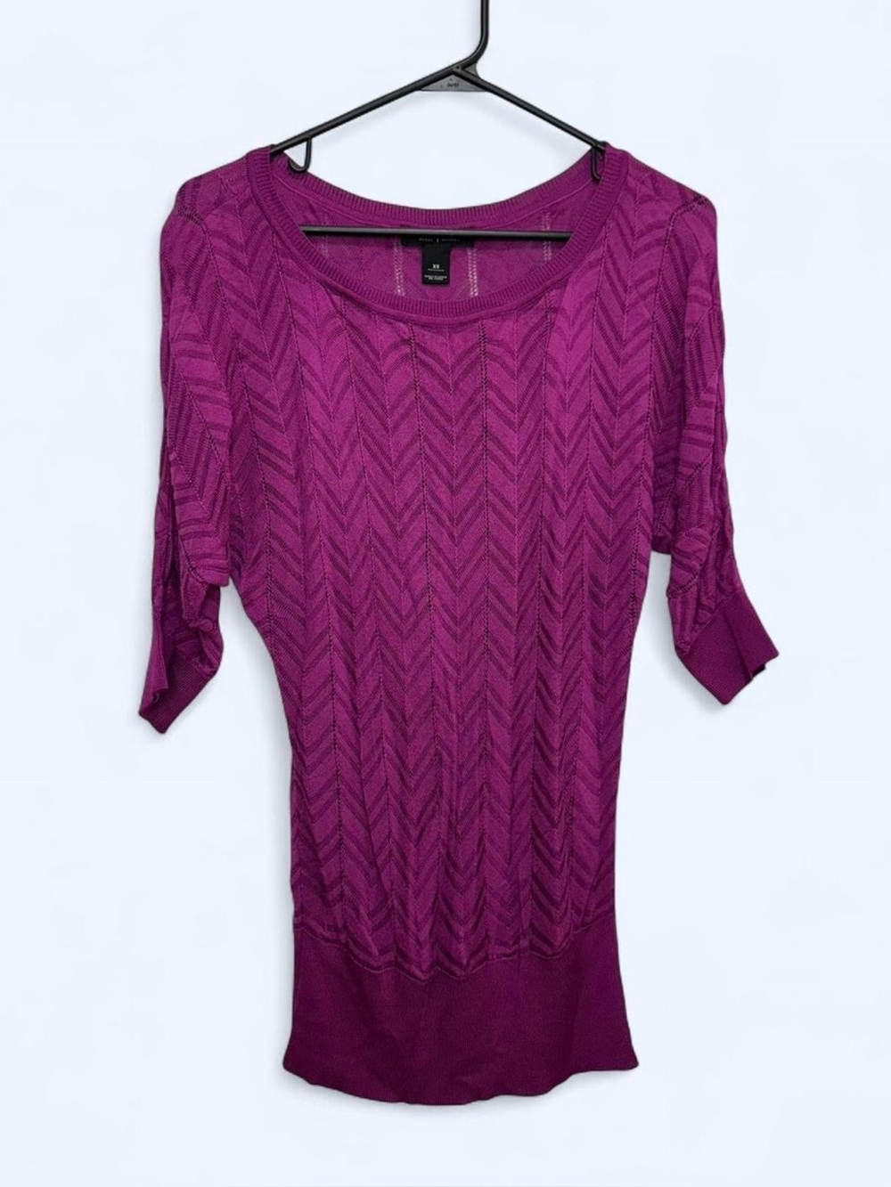White House Black Market Chevron Knit Top in Magenta Size XS 3/4 Dolman Sleeves